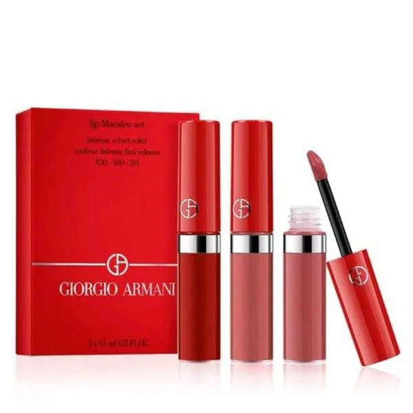 Set Son Kem Giorgio Armani Maestro Mini Màu Đỏ, Hồng Cam Nude, Hồng Đất 3,5g - Son Môi - Vua Hàng Hiệu