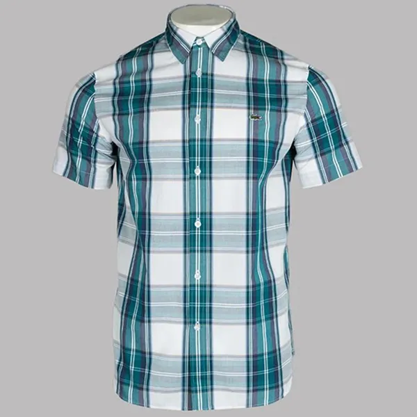 Áo Sơ Mi Lacoste Reguilar Fit Short Sleeve Check Shirt Màu Trắng Xanh Size M