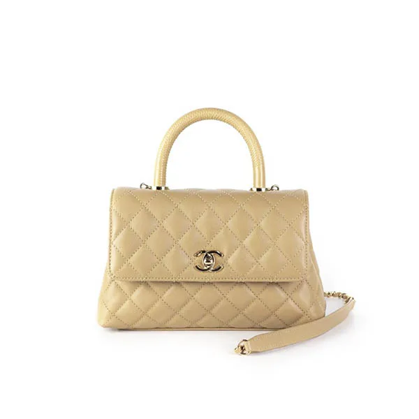 Túi Xách Chanel 21A Quilted Caviar Coco Handle Small Dark Beige Màu Be Đậm