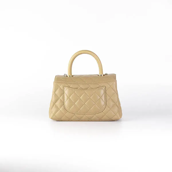 Túi Xách Chanel 21A Quilted Caviar Coco Handle Small Dark Beige Màu Be Đậm