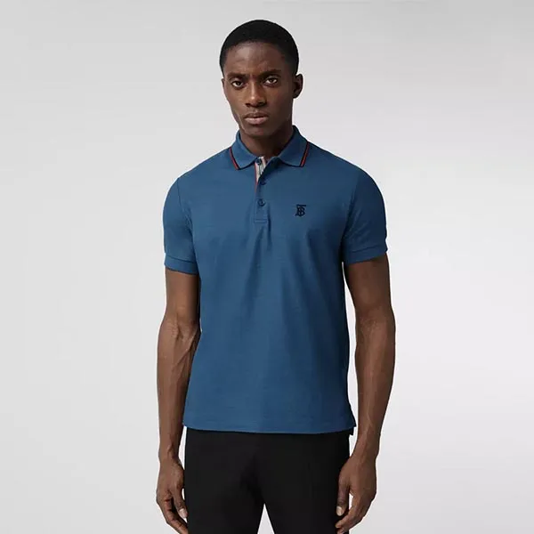 Áo Polo Burberry Monogram Motif Cotton Piqué Polo Shirt Màu Xanh Blue - 2