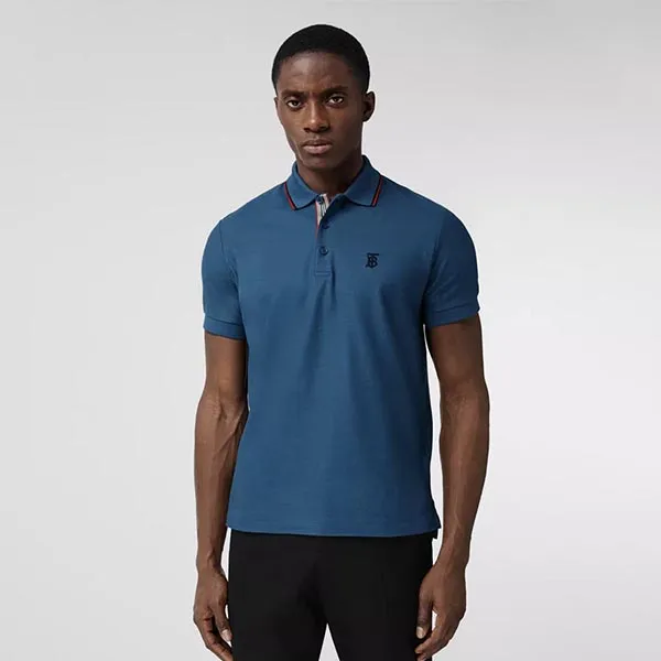 Áo Polo Burberry Monogram Motif Cotton Piqué Polo Shirt Màu Xanh Blue - Thời trang - Vua Hàng Hiệu