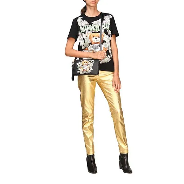 Túi Cầm Tay Moschino Couture Bag In Synthetic Leather With Teddy Dollar Print Màu Đen - Túi xách - Vua Hàng Hiệu