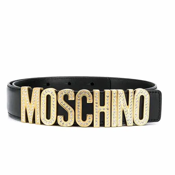Thắt Lưng Moschino Logo Plaque Belt Chữ Vàng Đính Đá - Thắt lưng - Vua Hàng Hiệu