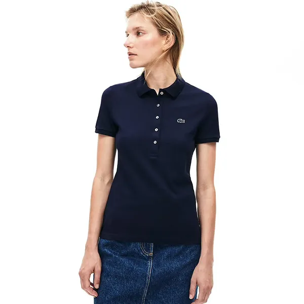 Áo Phông Women's Lacoste Slim Fit Stretch Mini Cotton Piqué Polo Shirt Màu Xanh Navy Size S