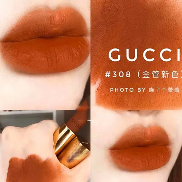 Son Gucci 308 Lucy Dark Orange  Matte  Màu Cam Gạch - 3
