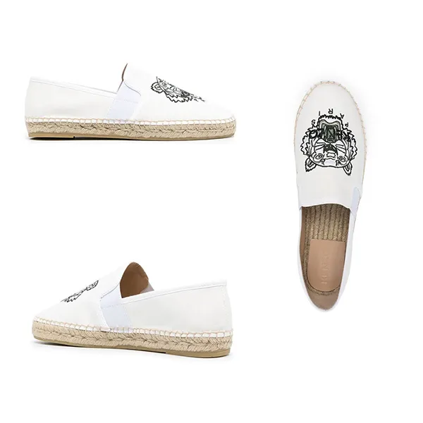 Giày Slip-On Kenzo Tiger-Embroidered Espadrilles Màu Trắng