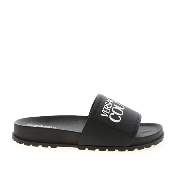 Dép Nam Versace Jeans Couture Logo Slippers In Black Màu Đen Size 40