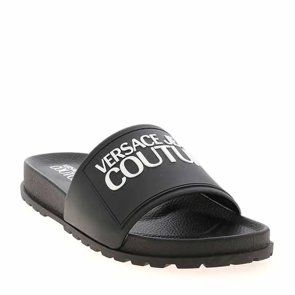 Dép Nam Versace Jeans Couture Logo Slippers In Black Màu Đen Size 40