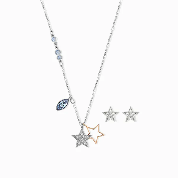 Set Dây Chuyền Và Khuyên Tai Swarovski Duo Star 5140839 Màu Bạc
