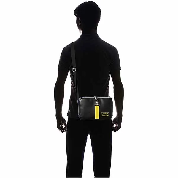 Túi Đeo Chéo Lacoste Men’s Lettered Rectangular Smooth Leather Crossbody Bag NH3459DS Màu Đen