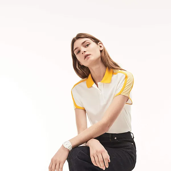 Áo Polo Lacoste Women's Pique Polo Màu Trắng Vàng
