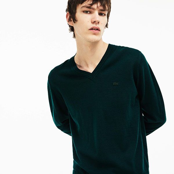 Áo Len Lacoste Men's V-Neck Wool Jersey Sweater Màu Xanh Green Size S - 1