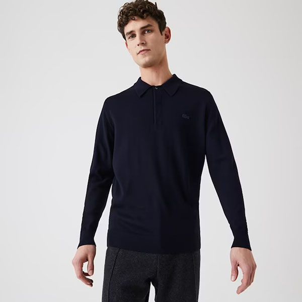 Áo Len Lacoste Men's Polo Collar Merino Wool Sweater Màu Xanh Navy - 1