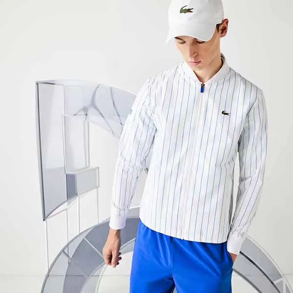Áo Bomber Men's Lacoste Sport Novak Djokovic Striped Bomber Jacket Màu Trắng Size 48