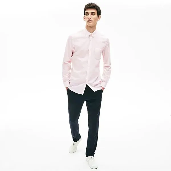 Áo Sơ Mi Lacoste Men's Printed Cotton Poplin Shirt CH6794-51 Màu Hồng