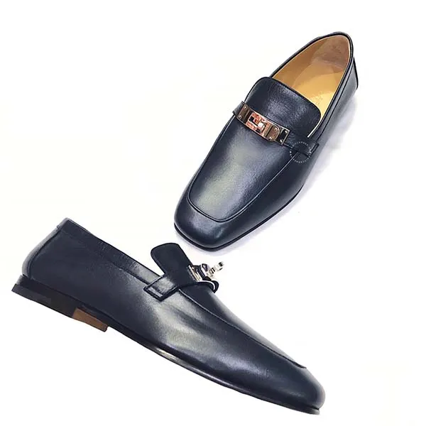 Giày Hermès Calfskin Navy Charlie Loafer Size 40
