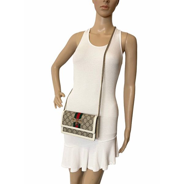 Túi Xách Gucci Chain Wallet Clutch Queen Margaret Mini Woc GG Supreme Web Beige Canvas Cross Body Bag Màu Be - 1