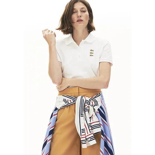 Áo Polo Nữ Lacoste Fancy Croc Slim Fit Polo Màu Trắng