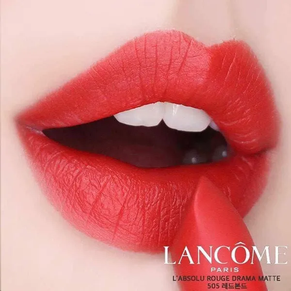 Son Lancôme L'absolu Rouge Drama Matte 505 Adoration Màu Đỏ Cam