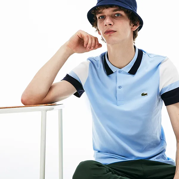 Áo Polo Lacoste Men's Slim Fit Stretch Pima Polo Shirt Màu Xanh Blue Size S - 4