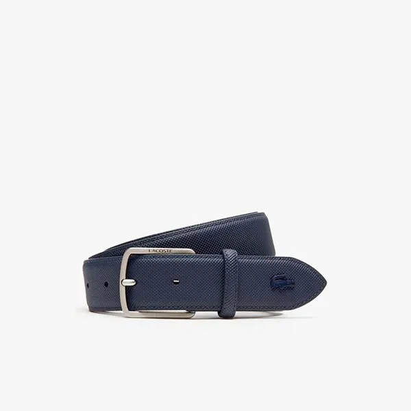 Thắt Lưng Lacoste Men's Engraved Buckle Piqué Canvas Belt RC4009-021 Màu Xanh Navy Bản 3.5cm