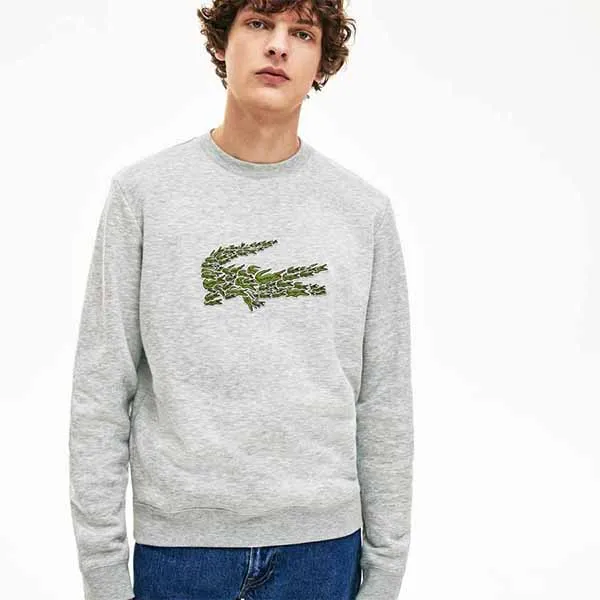 Áo Nỉ Lacoste Men's Crew Neck Multi Croc Badge Fleece Sweatshirt SH8552-CCA Màu Xám