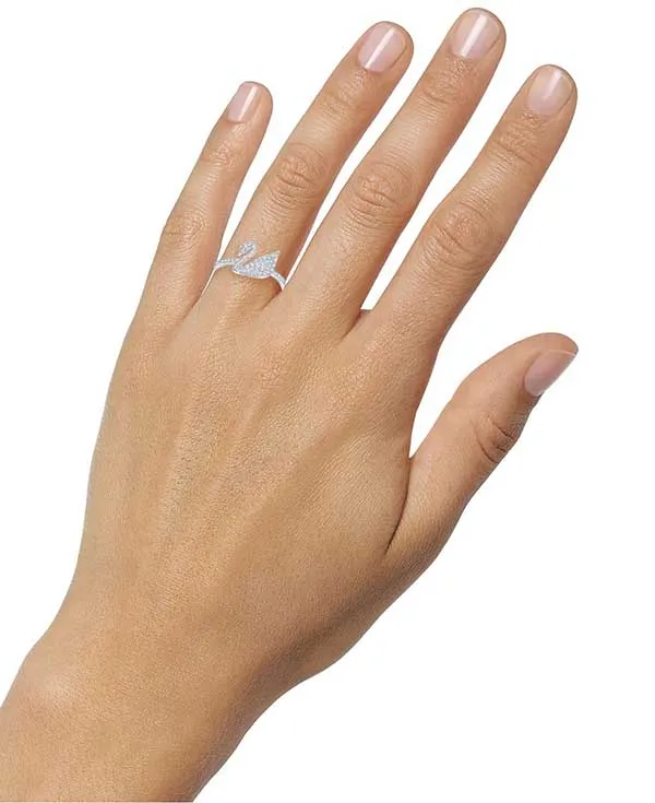 Nhẫn Swarovski Silver-Tone Crystal Swan Logo Ring Size 50 - 5
