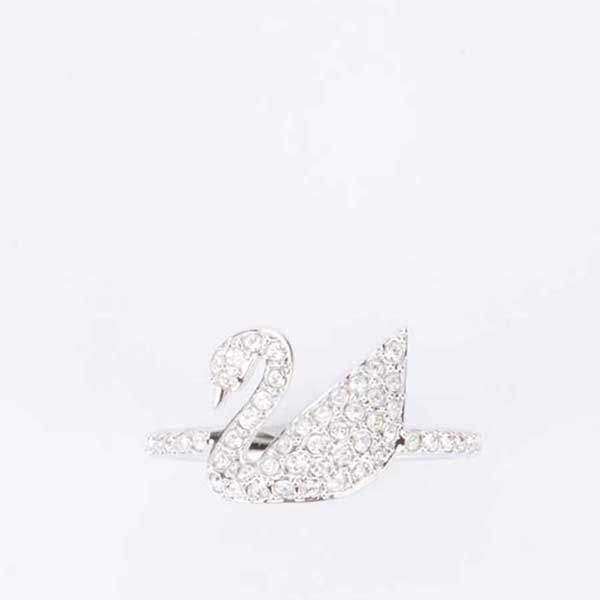 Nhẫn Swarovski Silver-Tone Crystal Swan Logo Ring Size 50 - 4