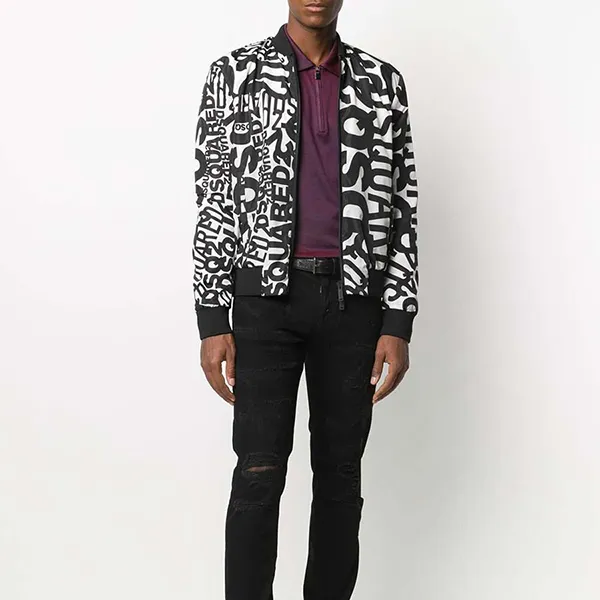 Áo Bomber DSquared2 Logo Print Bomber Jacket Màu Đen Size 50
