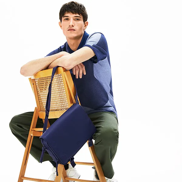 Túi Xách Lacoste Men's L.12.12 Clipped Flap Adjustable Shoulder Strap Small Pouch Màu Xanh Navy
