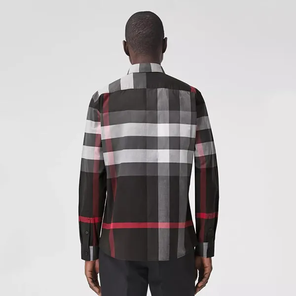 Áo Sơ Mi Burberry Check Stretch Cotton Poplin Shirt Màu Đen Size XS
