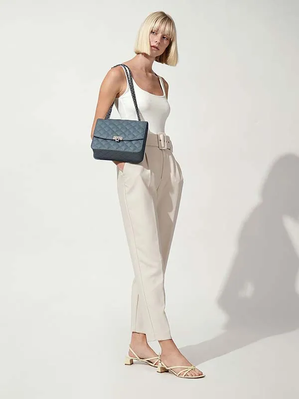 Túi Xách Nữ Charles & Keith CNK Quilted Chain Strap Bag Blue 70150080 Màu Xanh Blue