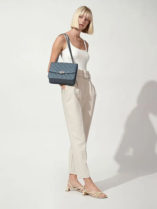 Túi Xách Nữ Charles & Keith CNK Quilted Chain Strap Bag Blue 70150080 Màu Xanh Blue
