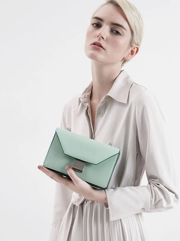 Túi Xách Nữ Charles & Keith CNK Metallic Push Lock Crossbody Bag Mint Green Màu Xanh Mint