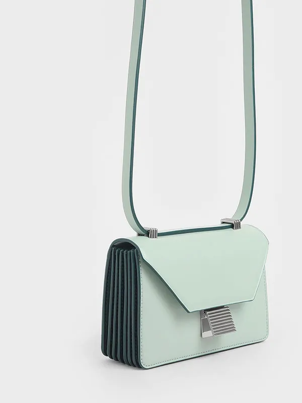 Túi Xách Nữ Charles & Keith CNK Metallic Push Lock Crossbody Bag Mint Green Màu Xanh Mint