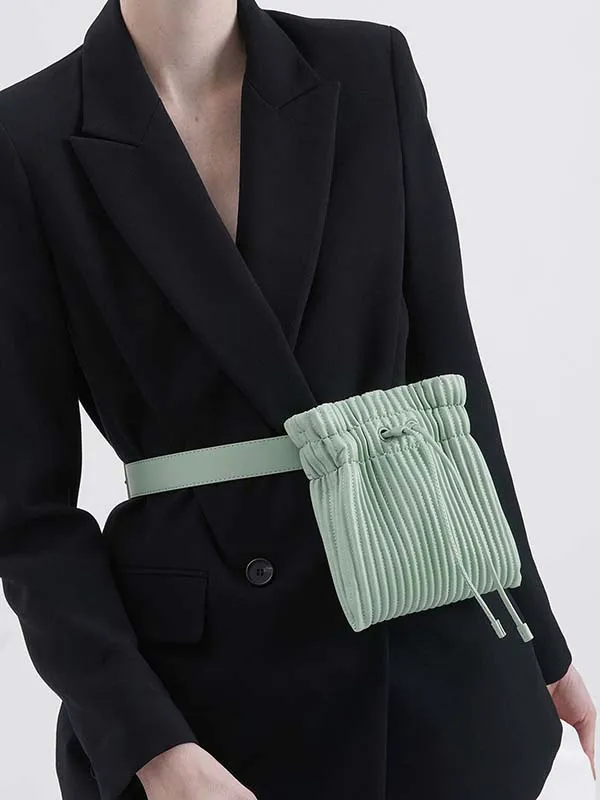 Túi Đeo Hông Nữ Charles & Keith CNK Textured Drawstring Belt Bag CK2-80671067 Mint Green Màu Xanh Mint