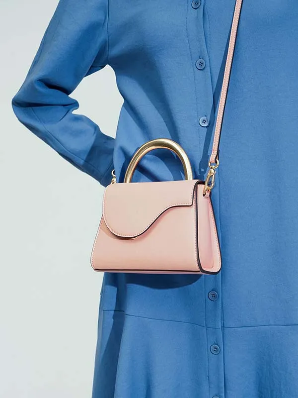 Túi Xách Nữ Charles & Keith CNK Angular Flap Bag CK2-50270491 Pink Màu Hồng