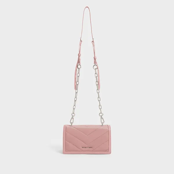 Túi Xách Nữ Charles & Keith CNK Sonia Recycled Nylon Padded Wallet Pink CK6-10840446 Màu Hồng