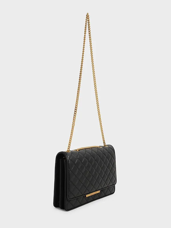 Túi Xách Nữ Charles & Keith CNK Quilted Chain Bag Black 20681043-4 Màu Đen