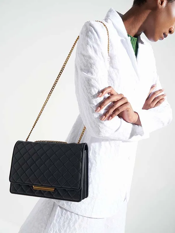 Túi Xách Nữ Charles & Keith CNK Quilted Chain Bag Black 20681043-4 Màu Đen