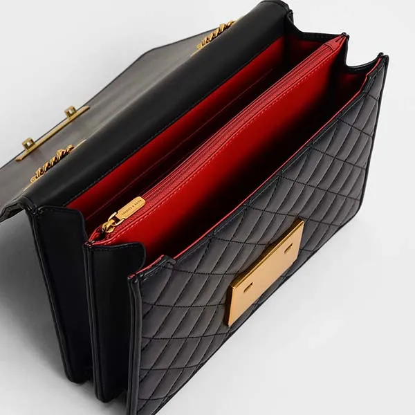 Túi Xách Nữ Charles & Keith CNK Quilted Chain Bag Black 20681043-4 Màu Đen