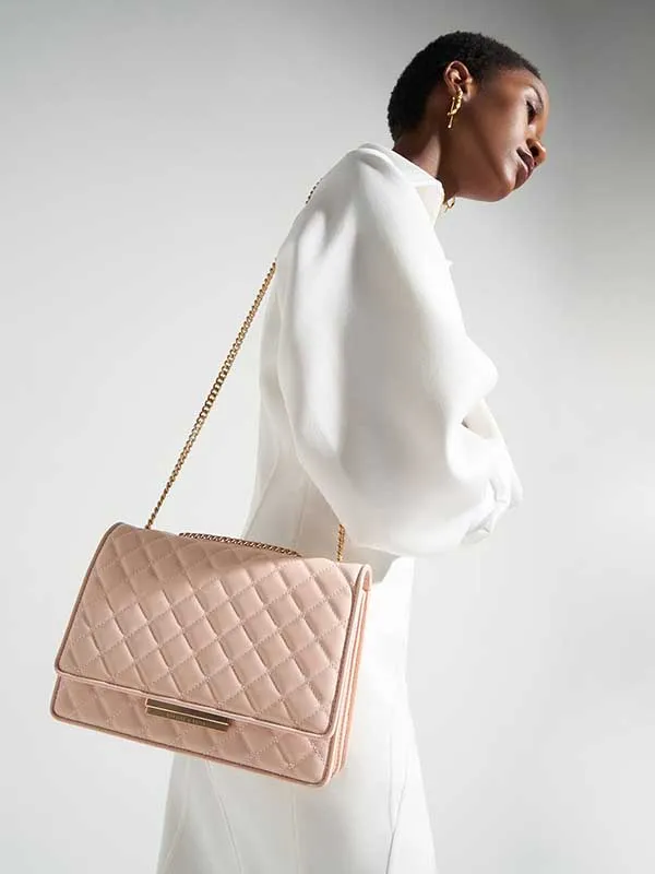 Túi Xách Nữ Charles & Keith CNK Quilted Chain Bag Light Pink CK2-20680966-2 Màu Hồng Nhạt