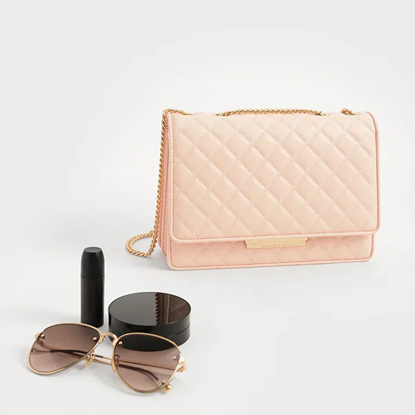 Túi Xách Nữ Charles & Keith CNK Quilted Chain Bag Light Pink CK2-20680966-2 Màu Hồng Nhạt