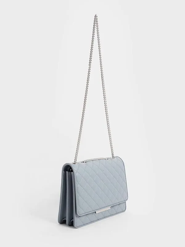 Túi Xách Nữ Charles & Keith CNK Quilted Chain Bag Steel Blue 20680966-2 Màu Xanh Blue