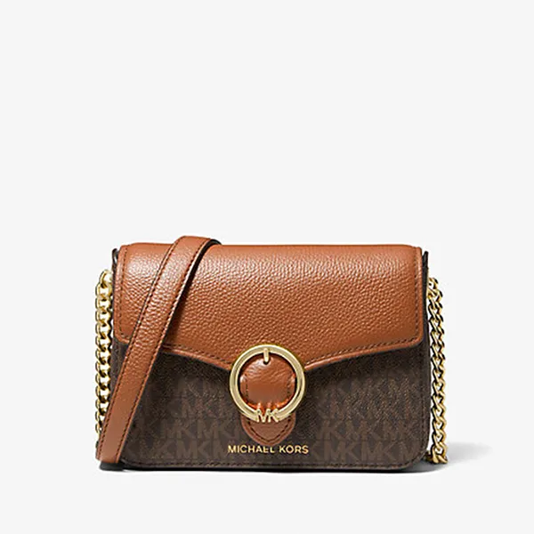 Túi Xách Michael Kors MK Wanda Small Logo And Pebbled Leather Crossbody Bag In Brown Màu Nâu