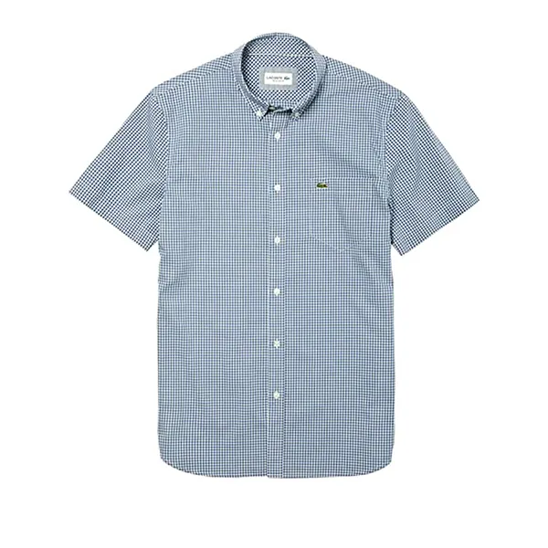 Áo Sơ Mi Cộc Tay Lacoste Short Sleeve Shirt Màu Xanh Kẻ Size 39