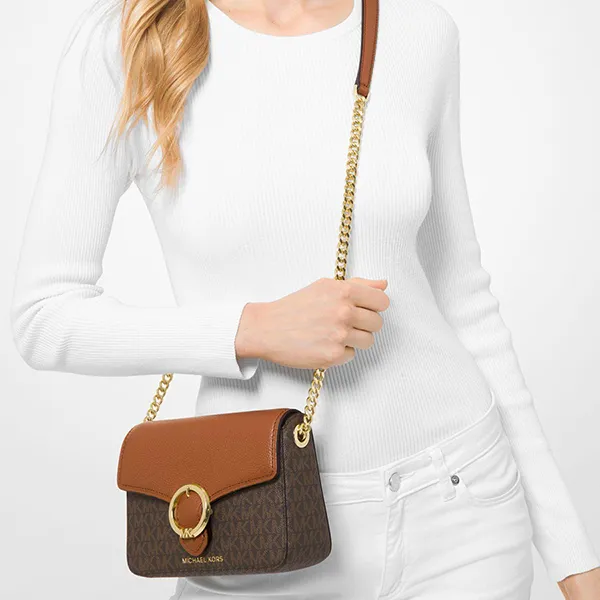 Túi Xách Michael Kors MK Wanda Small Logo And Pebbled Leather Crossbody Bag In Brown Màu Nâu