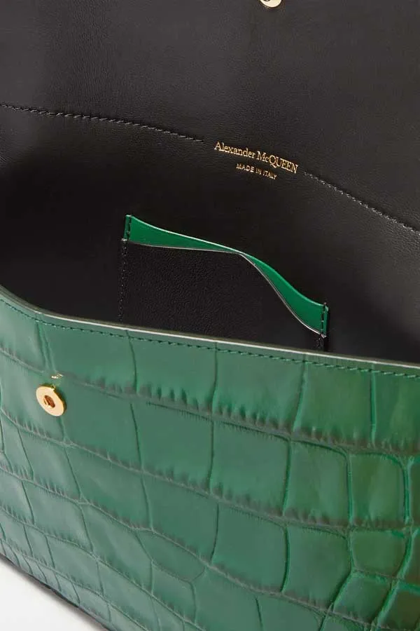 Túi Cầm Tay Alexander Mcqueen Envelope Croc-Effect Leather Pouch Màu Xanh Green - Túi xách - Vua Hàng Hiệu