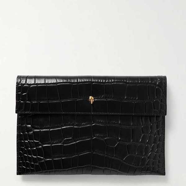Túi Cầm Tay Alexander Mcqueen Envelope Croc-Effect Leather Pouch Black Màu Đen - 3